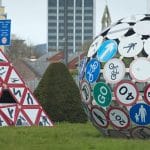 Roadsign sculptures by Pierre Vivant on The Landmark, otherwise known as the Magic Roundabout, Splott, Cardiff